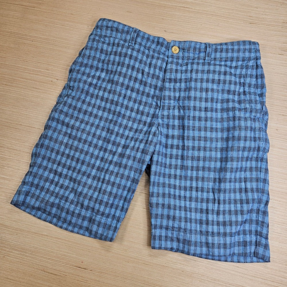 Tommy Bahama Linen Blend Shorts Mens M Blue Plaid Drawstring Casual Summer Beach